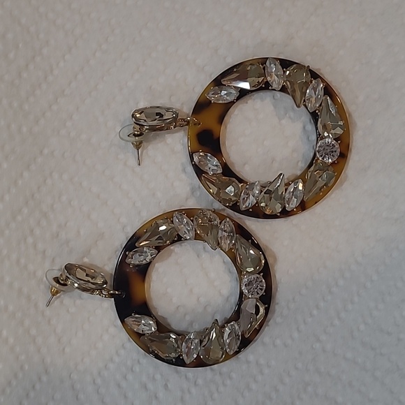 INC International Concepts Tortoise Resin Crystal Embellished Bold Earrings - Picture 6 of 7